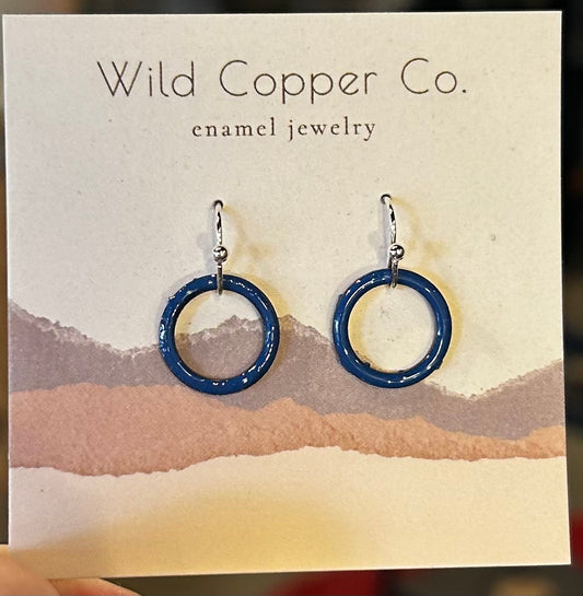 Small Blue Circle Enamel Earrings