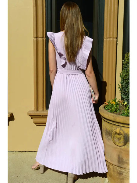 Lilac V-neck Solid Woven Maxi Dress
