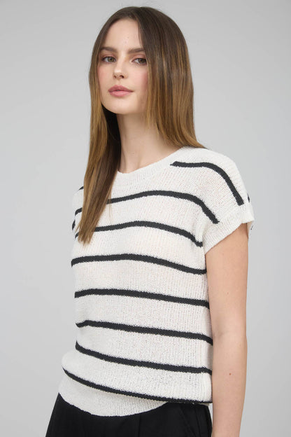 Striped Short Sleeve Knit Sweater