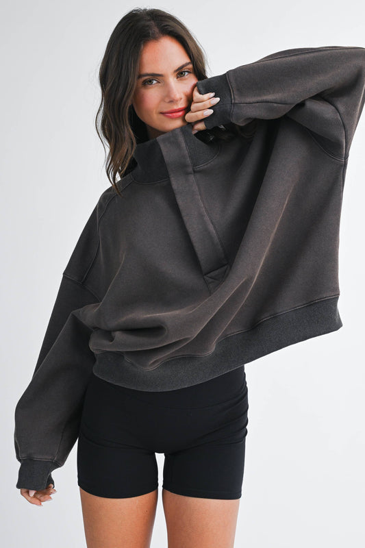 Snap Neck Pullover-Sweatshirt, Hoodies & Windbreakers-AEMI + CO-Bottoms Up Boutique