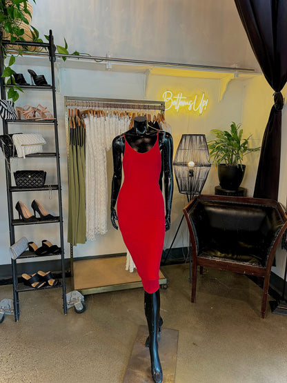 Red Midi Slip Dress-Dresses-Bottoms Up Boutique-Anchorage AK