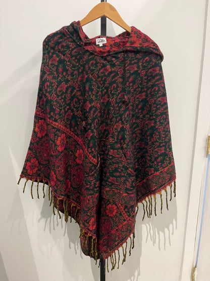 AlaskiWear Adult Blanket Poncho Long-Kimonos, Cardigans & Wraps-Magenta/Green Paisley-Bottoms Up Boutique-Anchorage AK