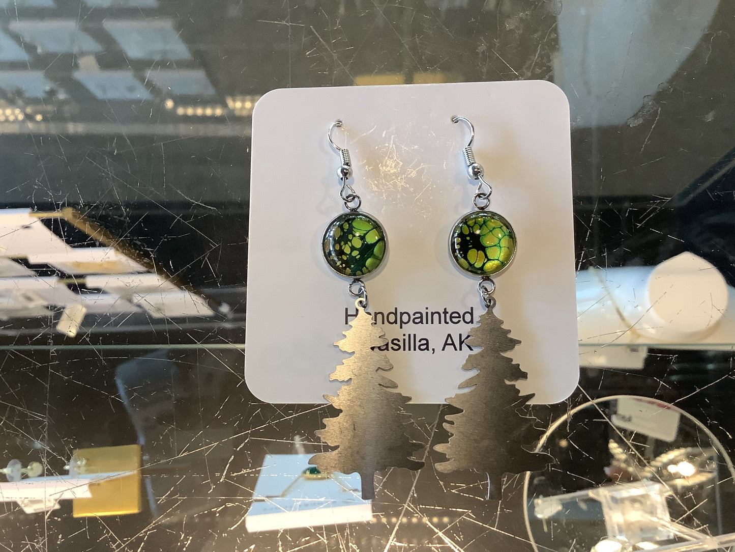 Green Tree Dangle Earrings