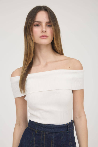 Off-the-shoulder Fold Over Sweater Knit Top