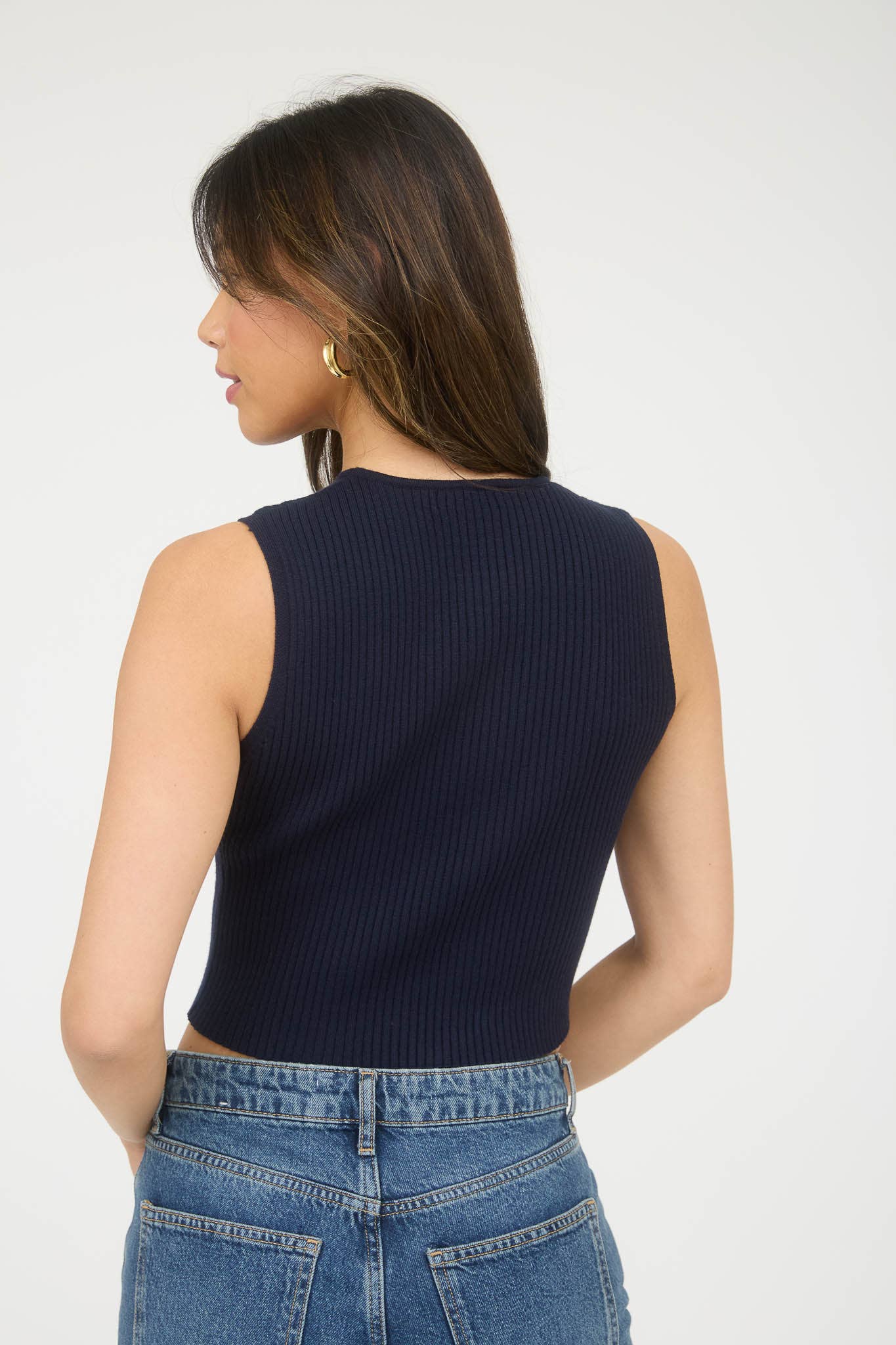 Cutout Bow Detail Ribbed Top