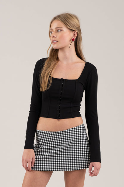 Front Hook & Eye Long Sleeve Crop-Tops-Bottoms Up Boutique-Anchorage AK