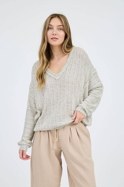 Striped V Neck Knit Top
