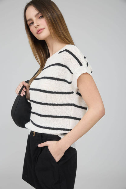 Striped Short Sleeve Knit Sweater
