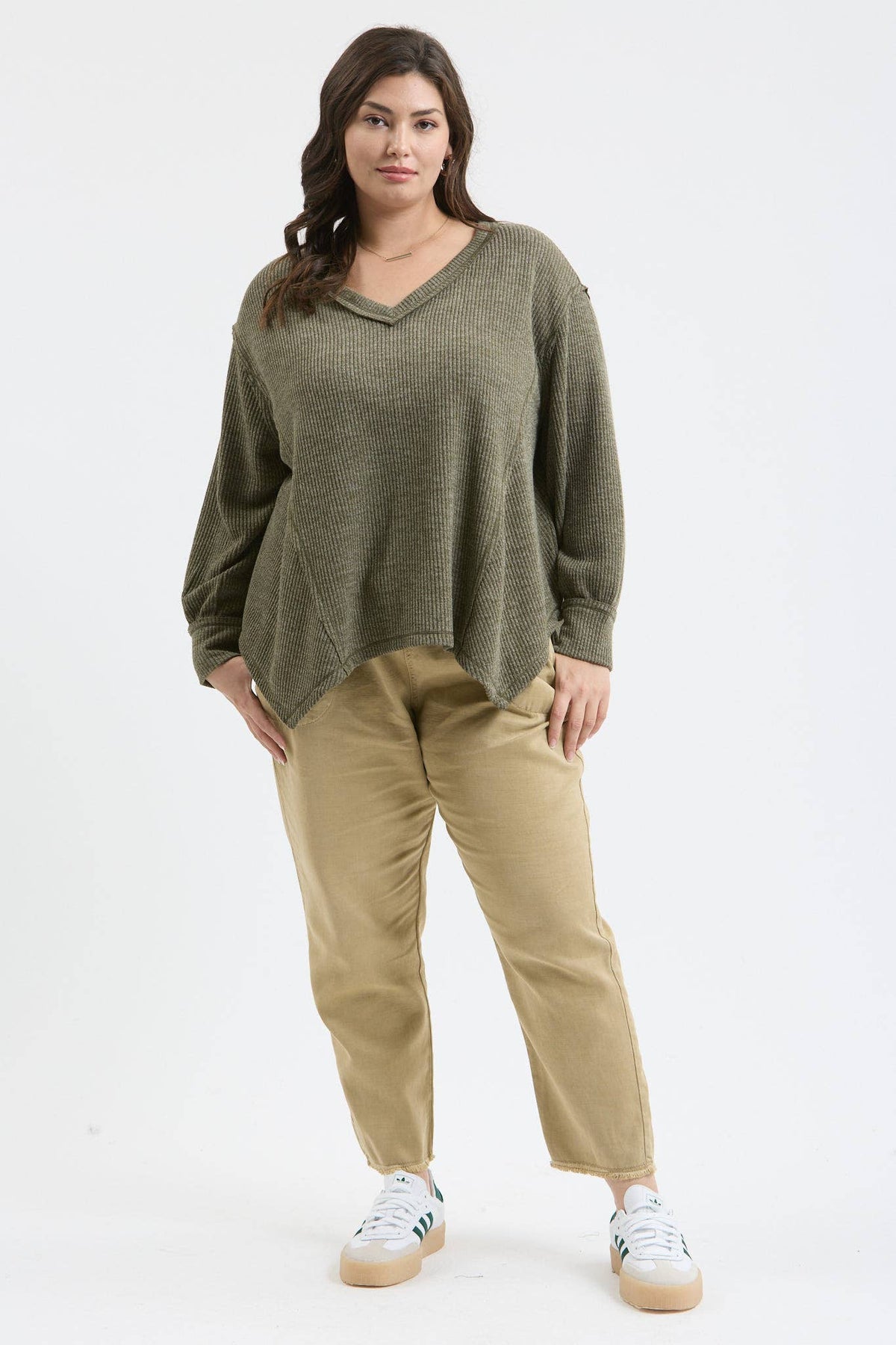 V Neck Knit Top - Plus