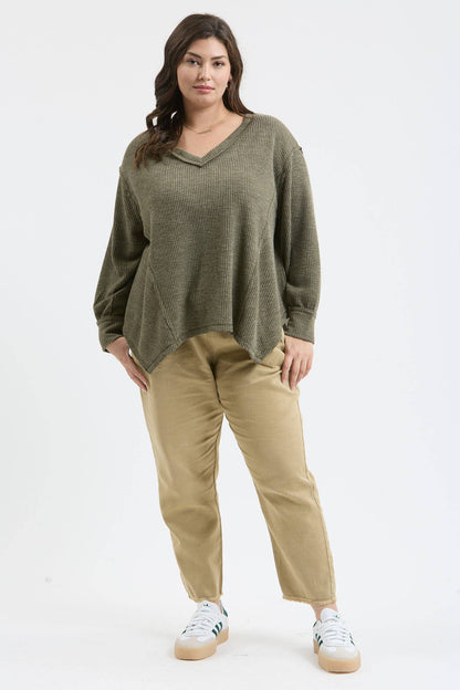 V Neck Knit Top - Plus