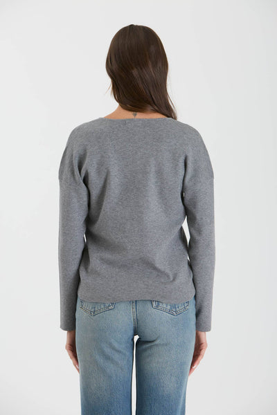 Solid V Neck Front Seam Sweater