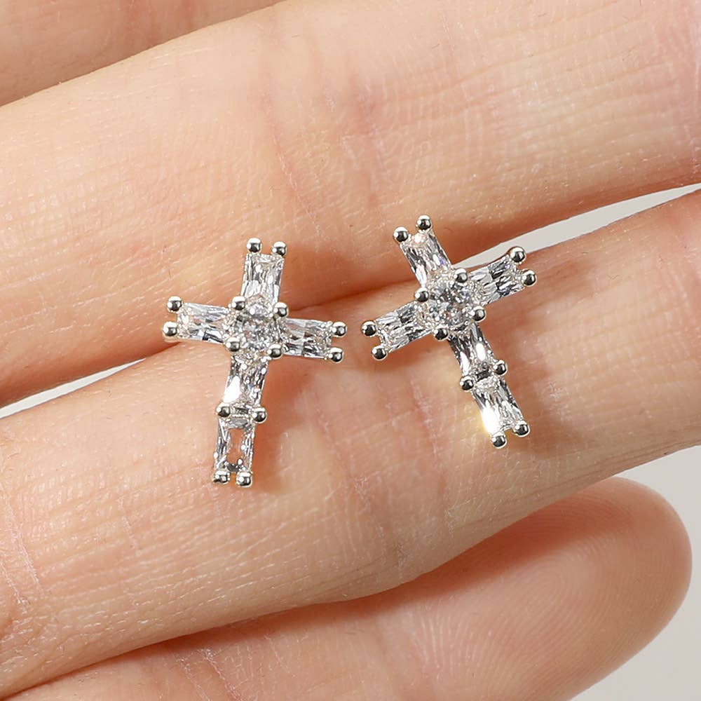 Stone Cross Stud Earrings