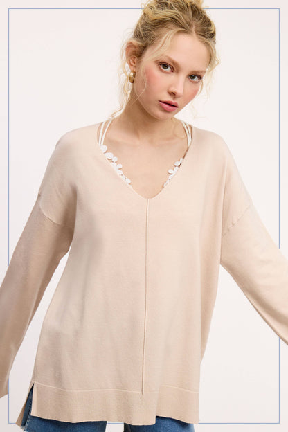 Coconut Milk V-neck Knit Top