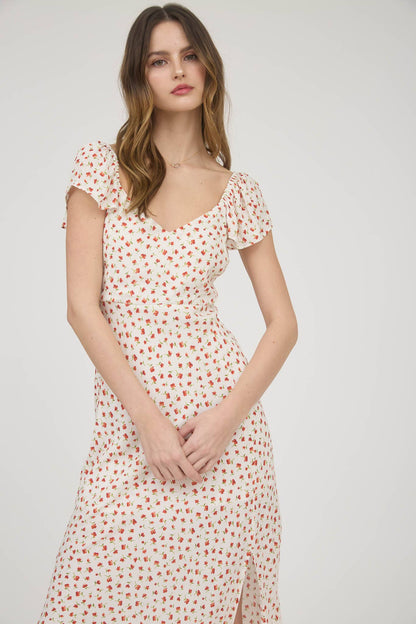 Short Sleeve Side Slit Floral Midi Dress