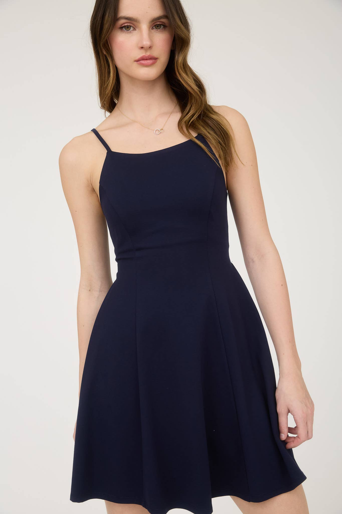 Spaghetti Strap Navy Dress w/ Bow Accents