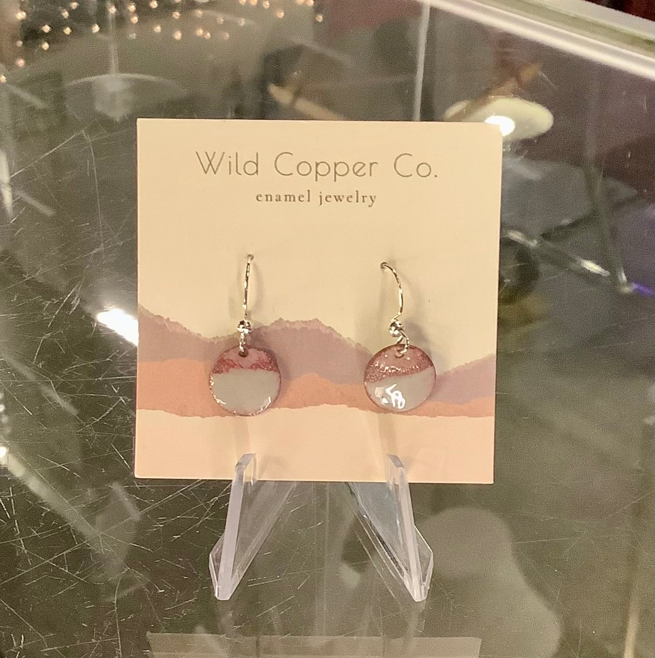 Small Grey & Pink Circle Enamel Earrings