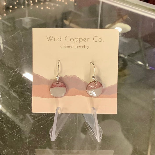 Small Grey & Pink Circle Enamel Earrings
