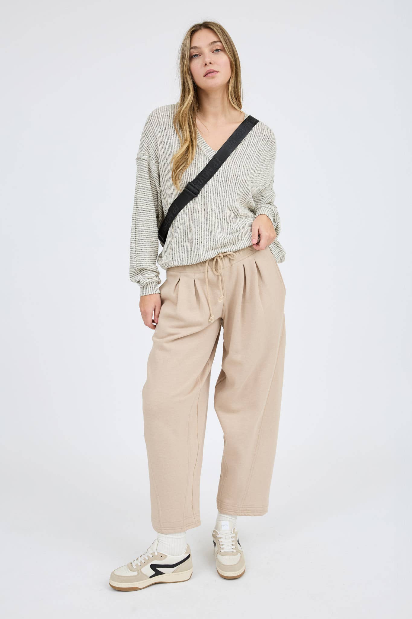 Striped V Neck Knit Top