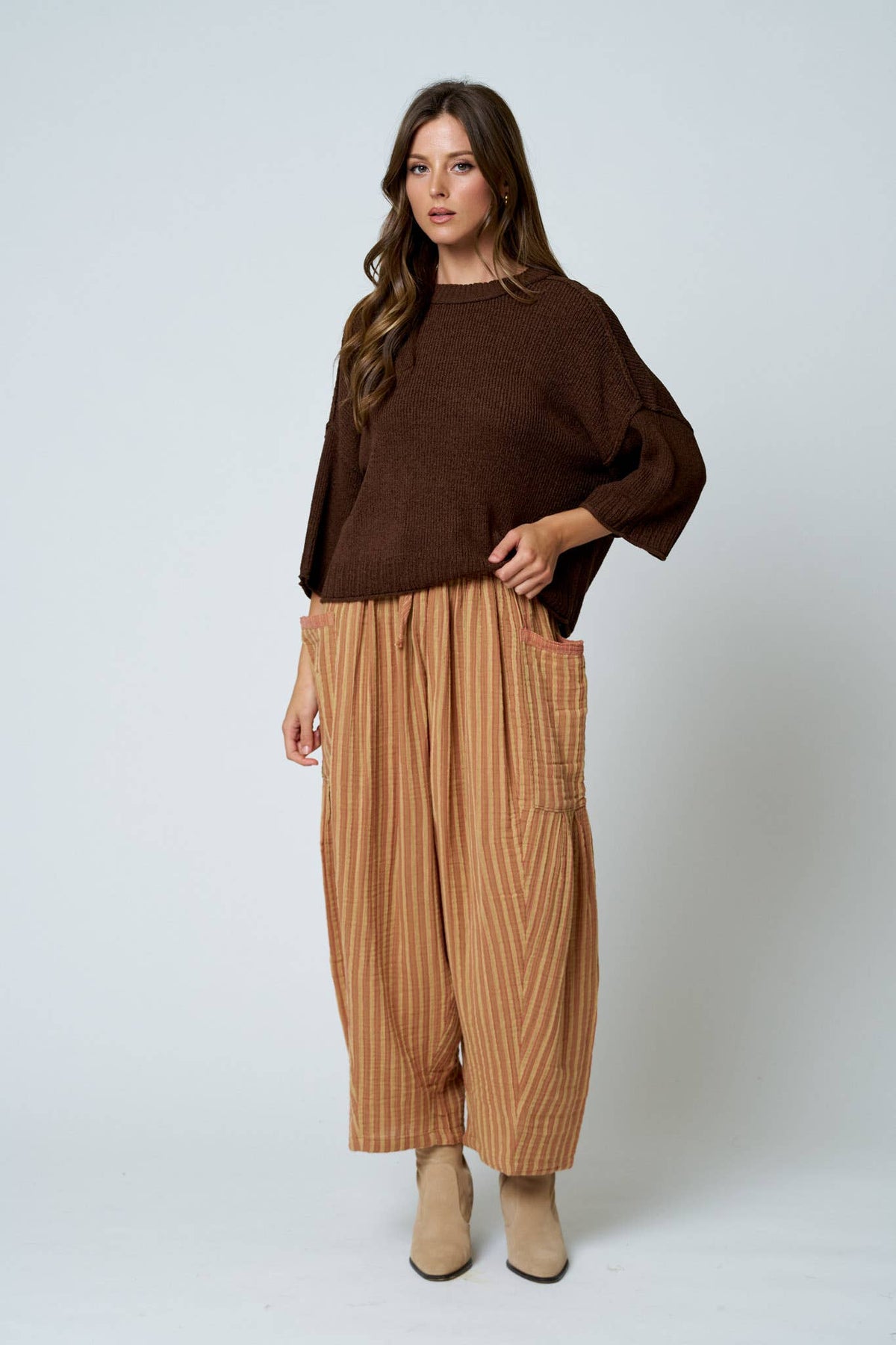 Drop Shoulder Knit Top-Sweaters-Blu Pepper-Bottoms Up Boutique