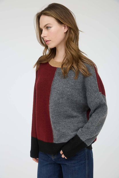 Red Wood Color Block Sweater