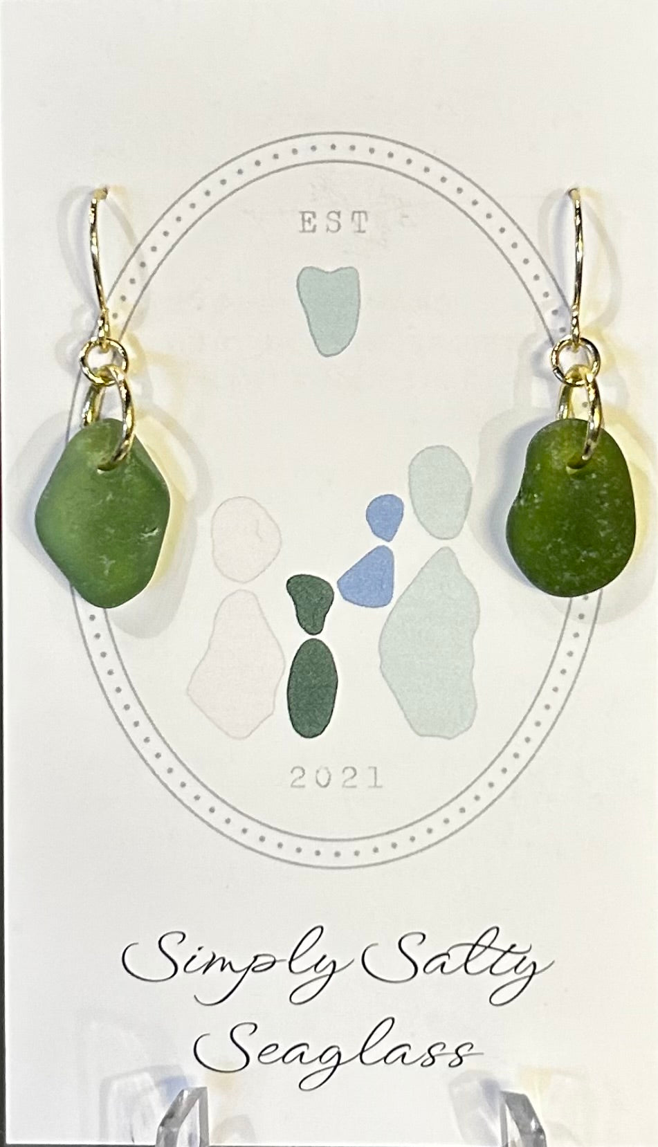 Gold Single Drop w/ Olive Green Seaglass