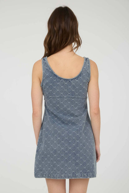 Bow Pattern Sleeveless Denim Mini Dress