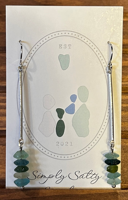 Silver Bar Drop Earrings w/ Roman Seabeads