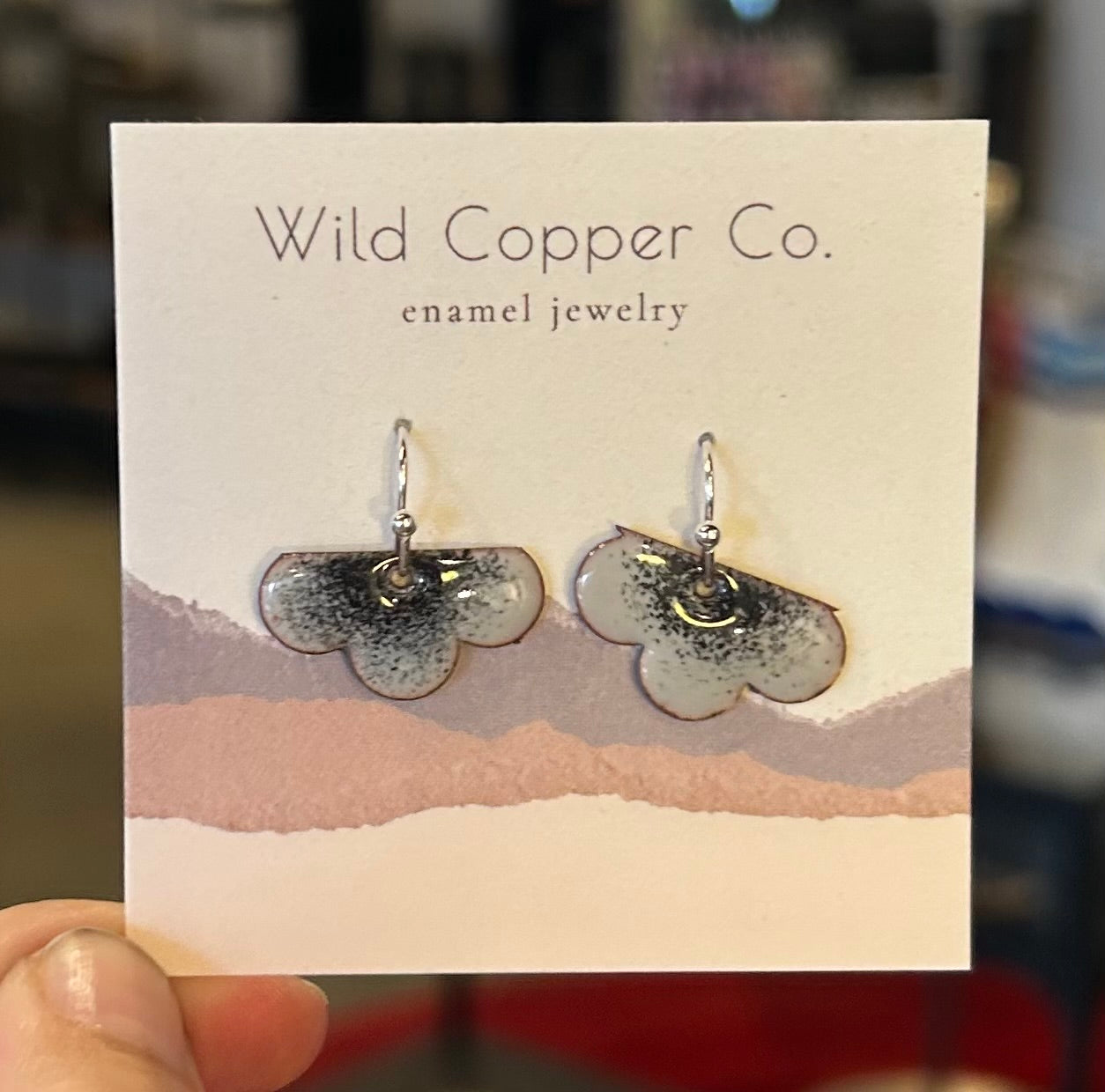 Grey w/ Black Center Cloud Enamel Coated Earrings