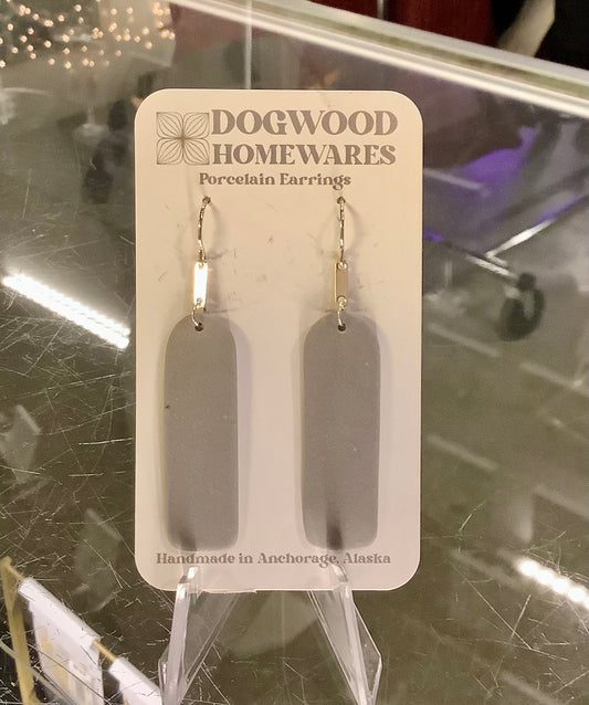 Silver & Grey Rectangle Porcelain Earrings