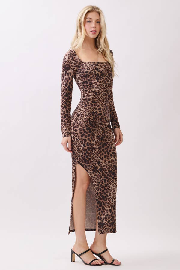 Square Neck Leopard Maxi Dress