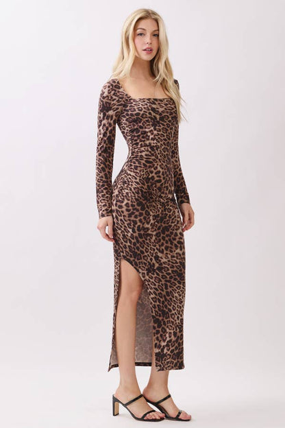 Square Neck Leopard Maxi Dress