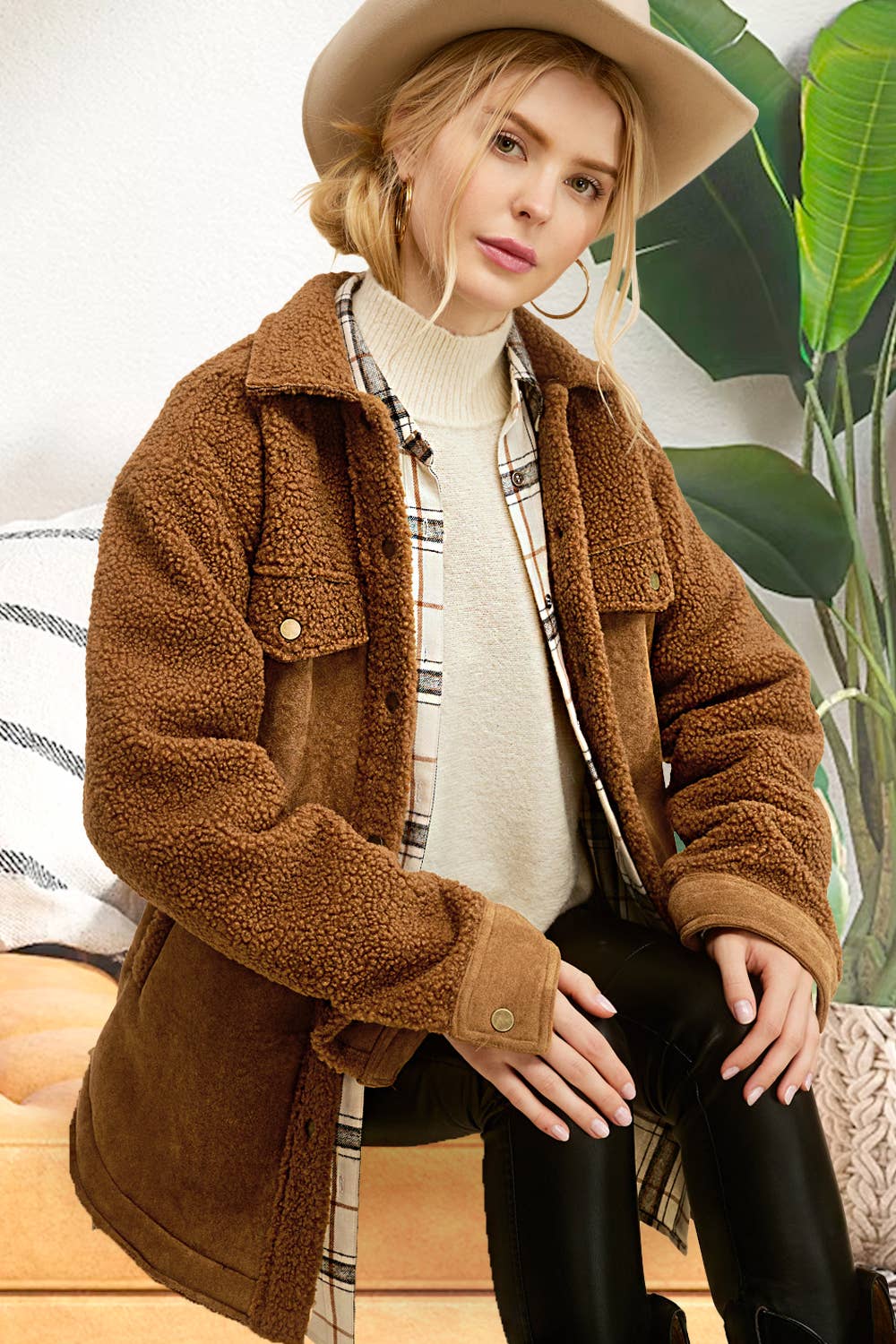 Cognac Oversized Button Down Jacket