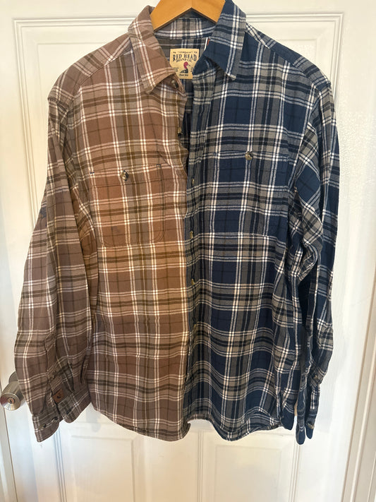 Blue/Taupe Flannel - M-Shirts & Tops-Bottoms Up Boutique-Anchorage AK