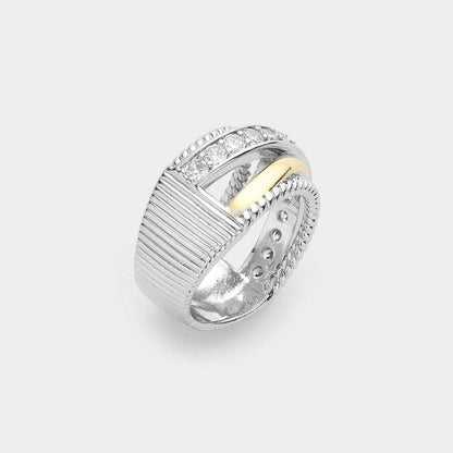 Stone Paved Two Tone Criss Cross Ring