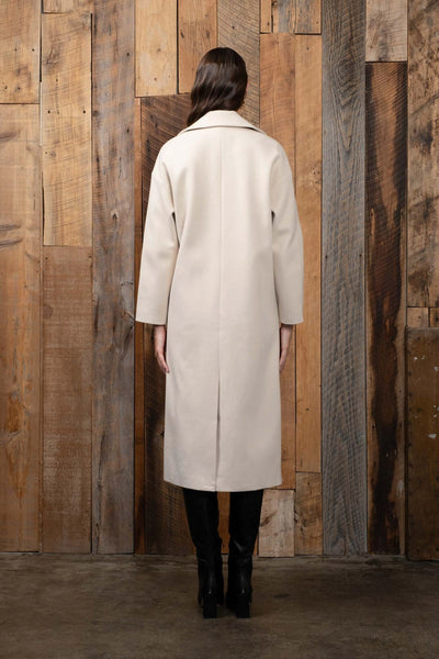 Cream Long Line Solid Button Coat