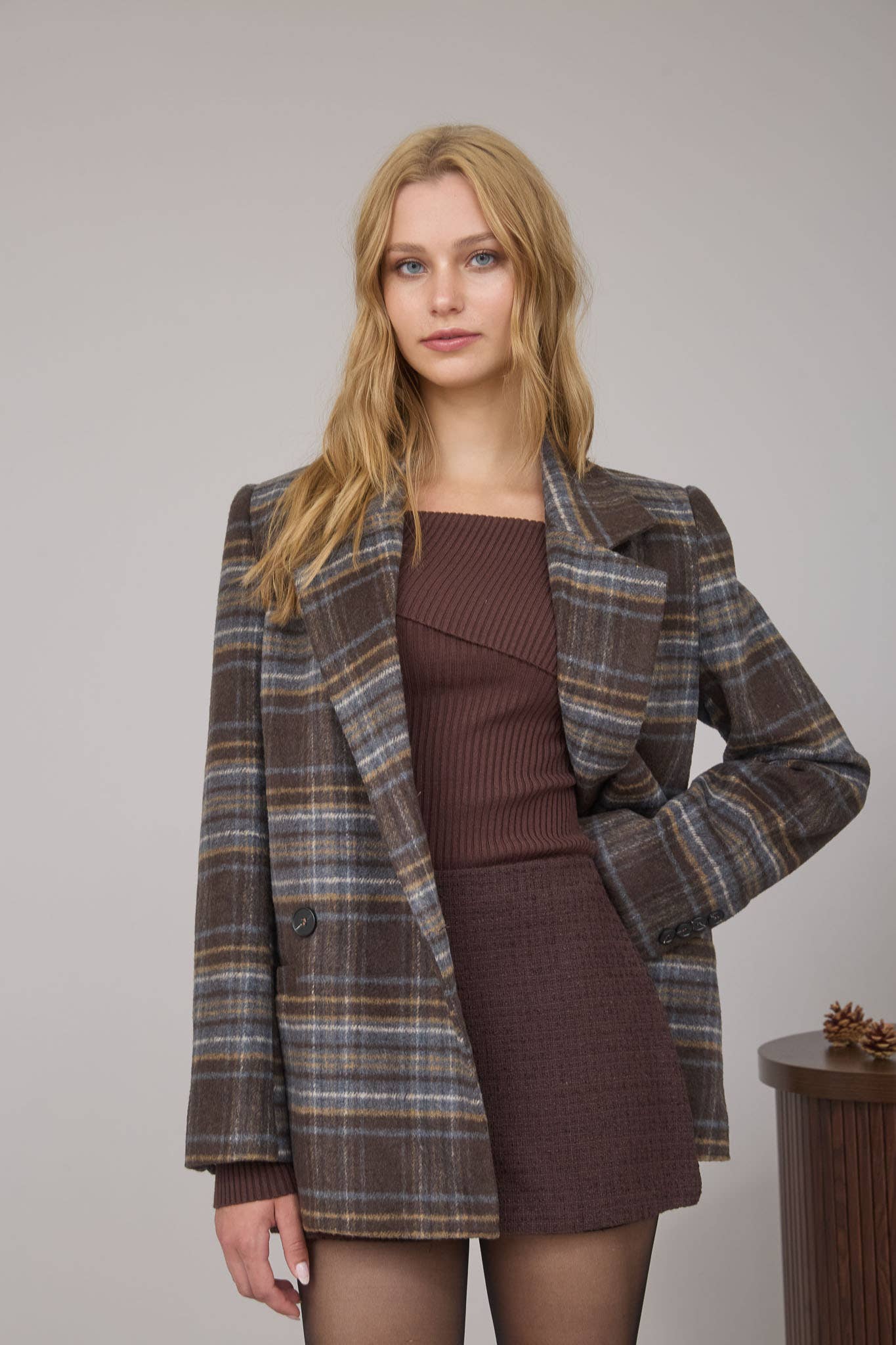 Plaid Notch Collar Blazer