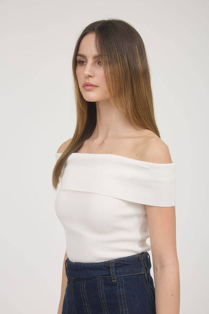 Off-the-shoulder Fold Over Sweater Knit Top