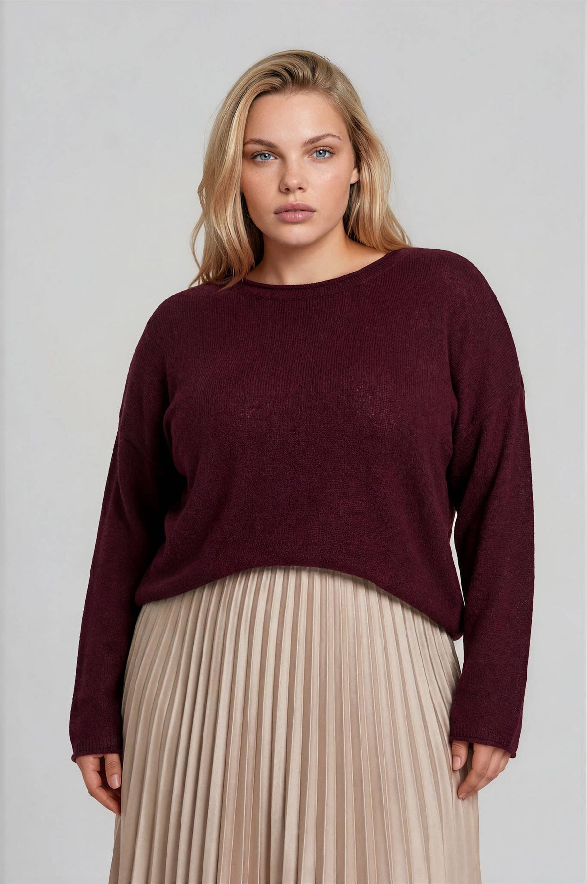 Long Sleeve Knit Sweater-Sweaters-Blu Pepper-XL-Bottoms Up Boutique