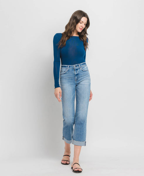 High Rise Cuff Crop Straight