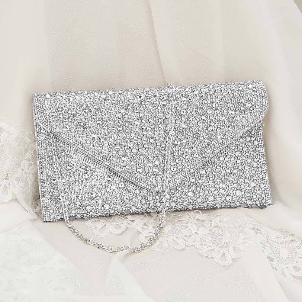 Bling Studded Envelop Evening Clutch/Crossbody Bag-Purses-Bottoms Up Boutique-Silver-Bottoms Up Boutique
