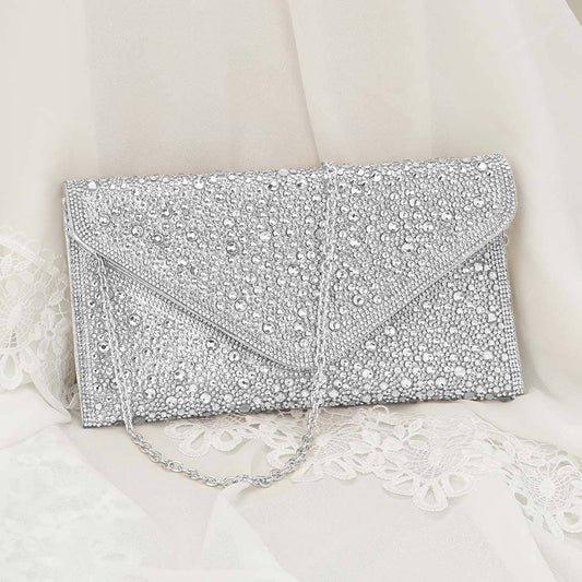 Bling Studded Envelop Evening Clutch/Crossbody Bag-Purses-Bottoms Up Boutique-Silver-Bottoms Up Boutique