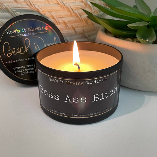 How's It Glowing Candle Co. - Boss Ass Bitch | 100% Natural Soy Candle: Caribbean Teakwood-Bottoms Up Boutique-Anchorage AK