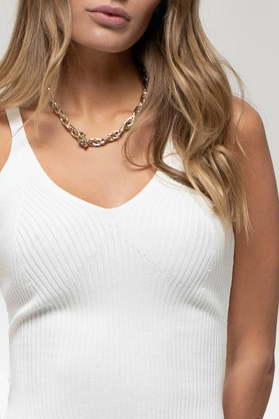 V Neck Sweater Knit Ivory Tank