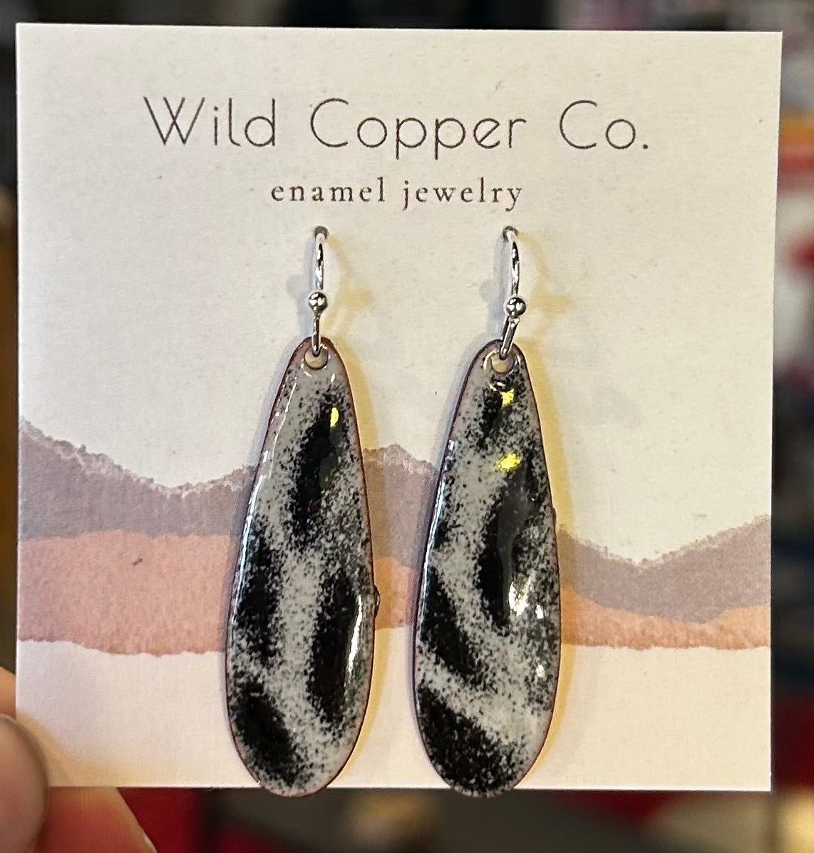 Black and Grey Tear Drop Enamel Coated Earrings
