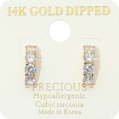 14K Gold Dipped Stone Half Mini Hoop Earrings