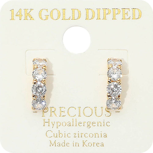 14K Gold Dipped Stone Half Mini Hoop Earrings