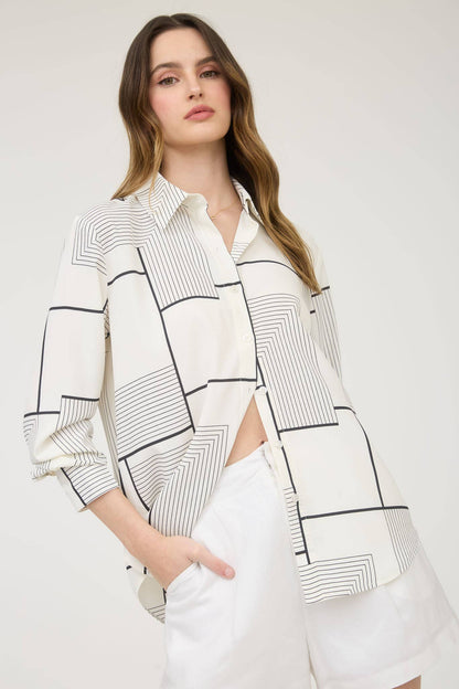 Cream Geo Pattern Button Down
