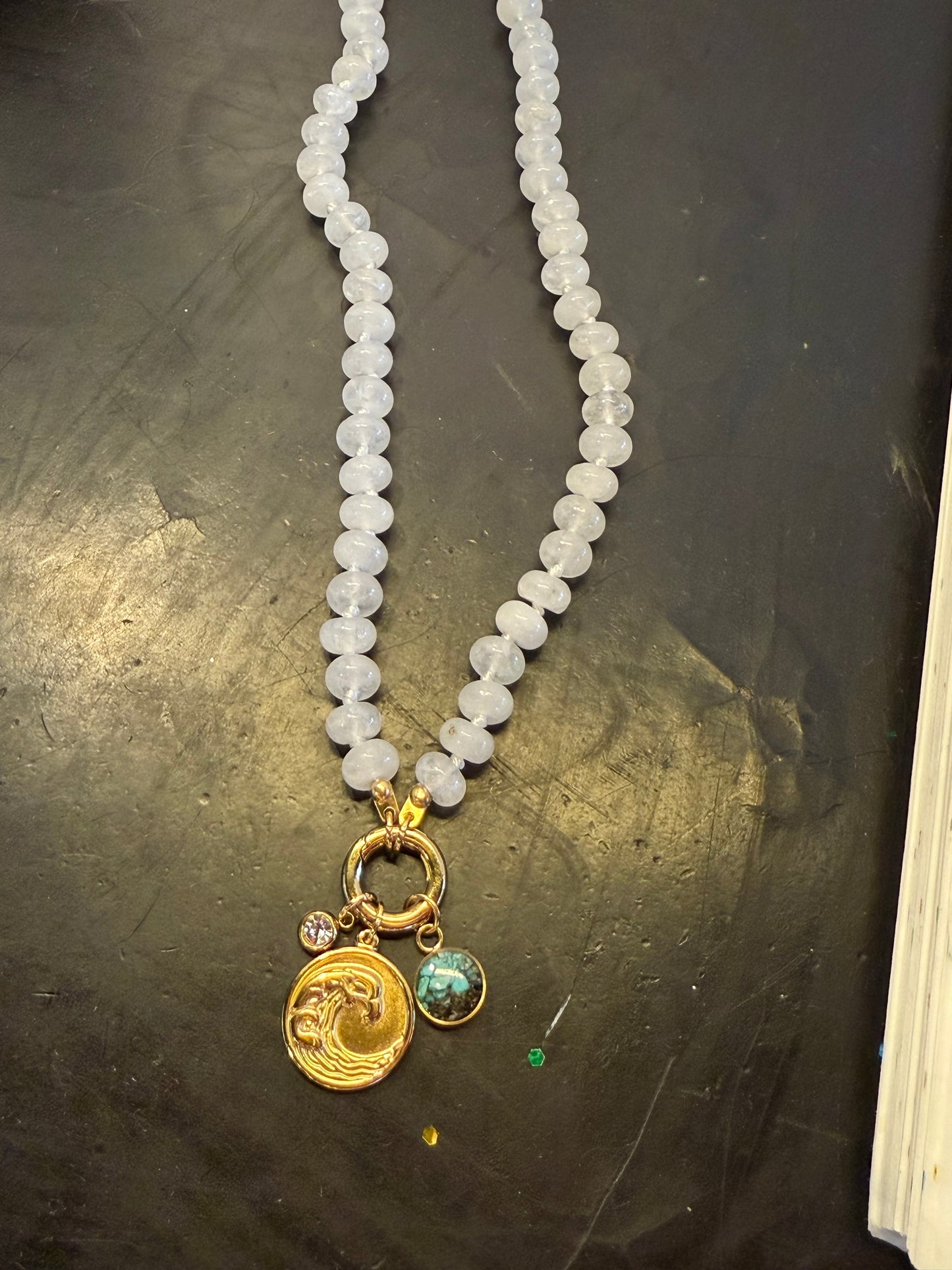 Beaded 3 Charm Clip Necklace