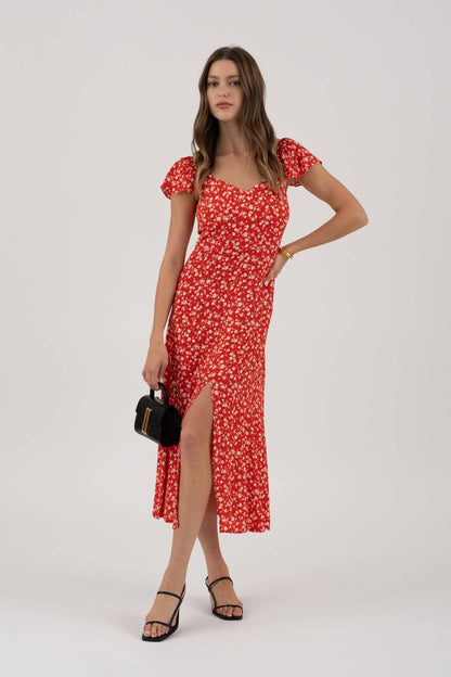 red slit midi dress Red Glitter Midi Dress With Slit