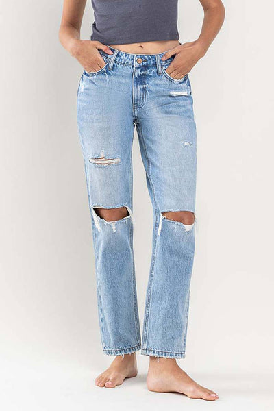 High Rise Distressed Straight Leg